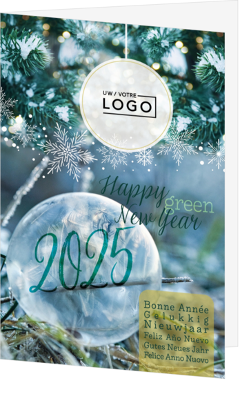 Kerstkaart - Happy green new year in winterse sferen