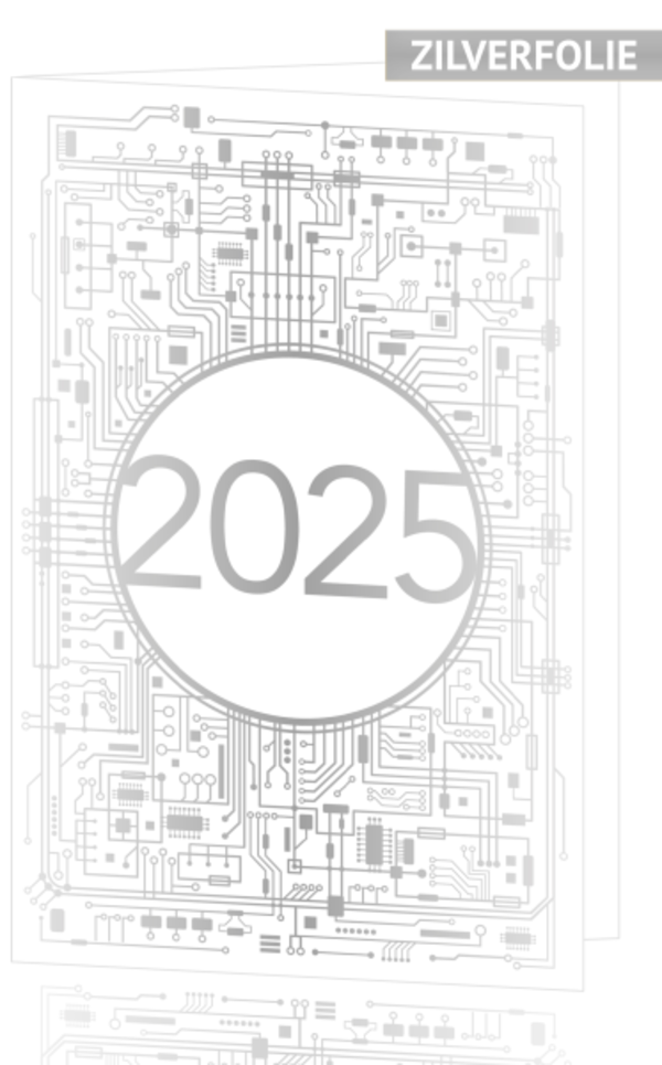 Kerstkaart - Zilveren circuitboard all-over